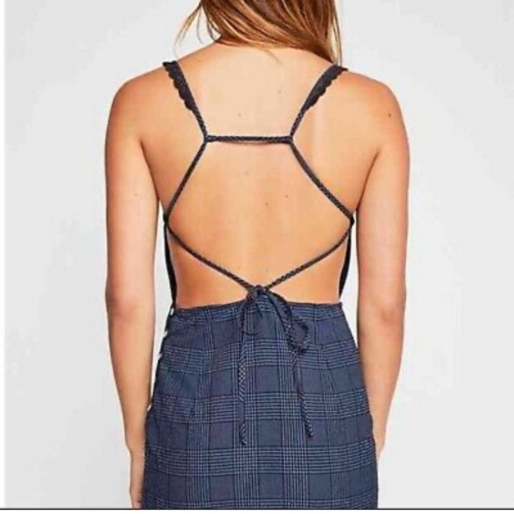 Free People Blue Plaid Pinafore Dress